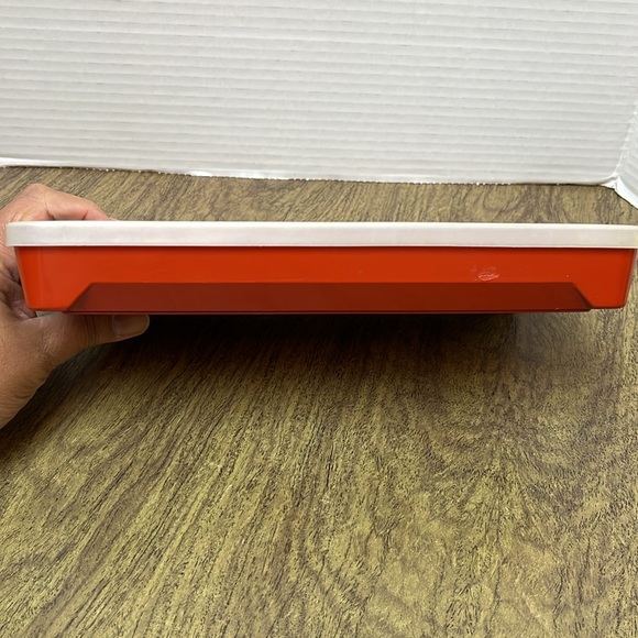 Tupperware Cold Cuts Deli Meat Hot Dog Bacon Keeper Container Orange Red - Picture 7 of 17